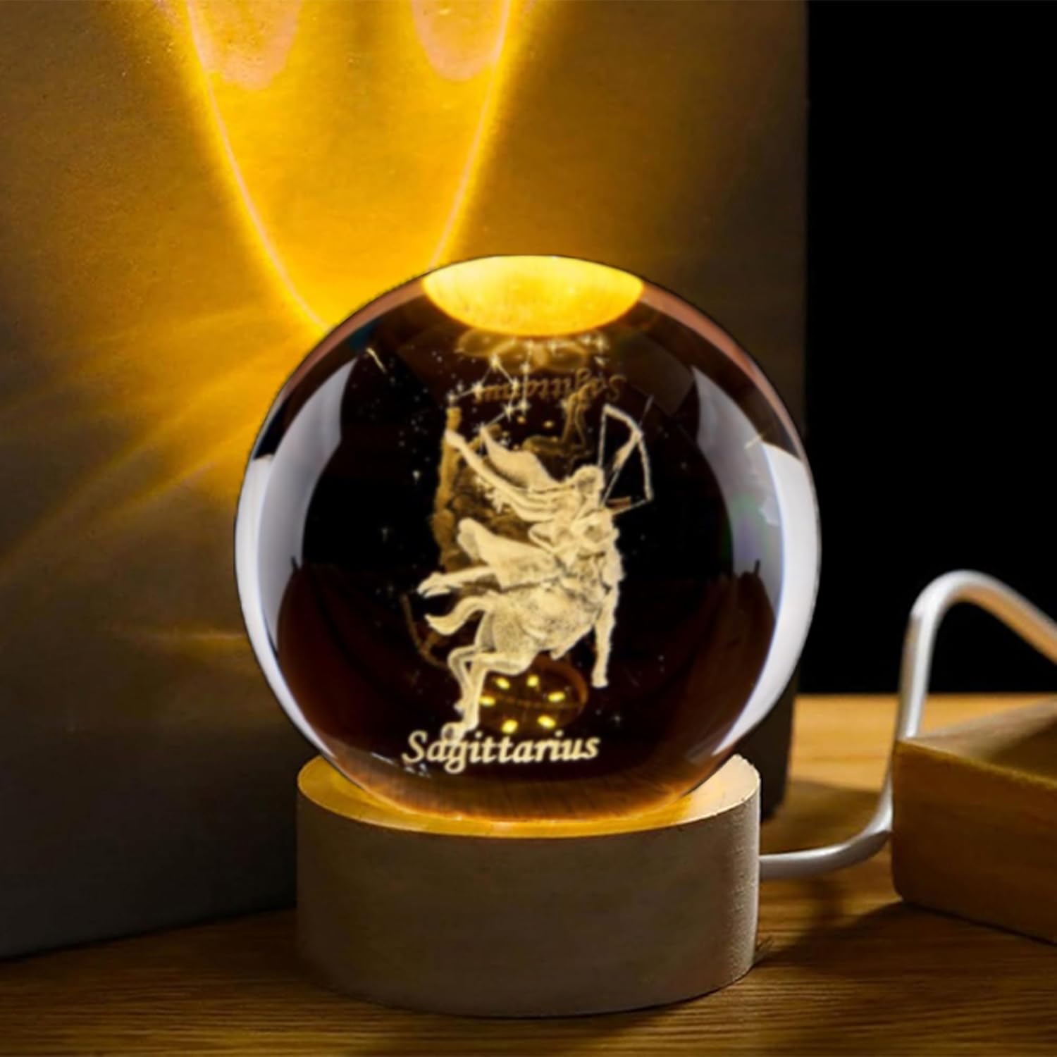 Paper Weight Crystal - 3D Boogschutter Kristallen Bol met Houten