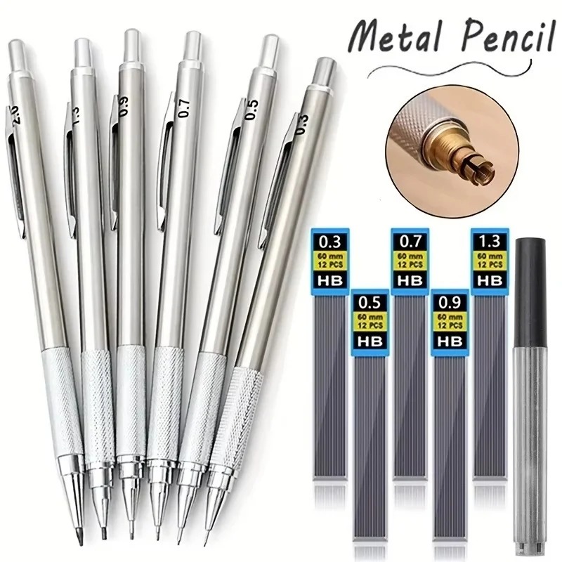 Mechanical Pencil 0.3 - Volledig metalen mechanische potloodset 0.3/0.5/0.7/0.9/1.3/2.0/3.0 MM